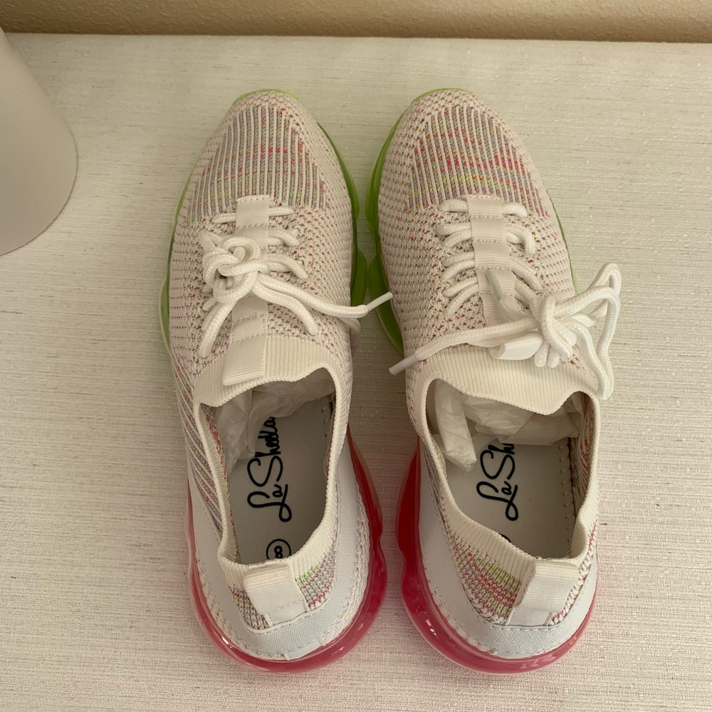 New La Sheela White Elastic Mesh Lace Slip On Fashion Sneakers Women’s 8 - Picture 9 of 13